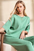 Contrast Trim Textured Knit Half Sleeve Drop Shoulder Drawstring Waist Wide Leg Two Piece Pant Set